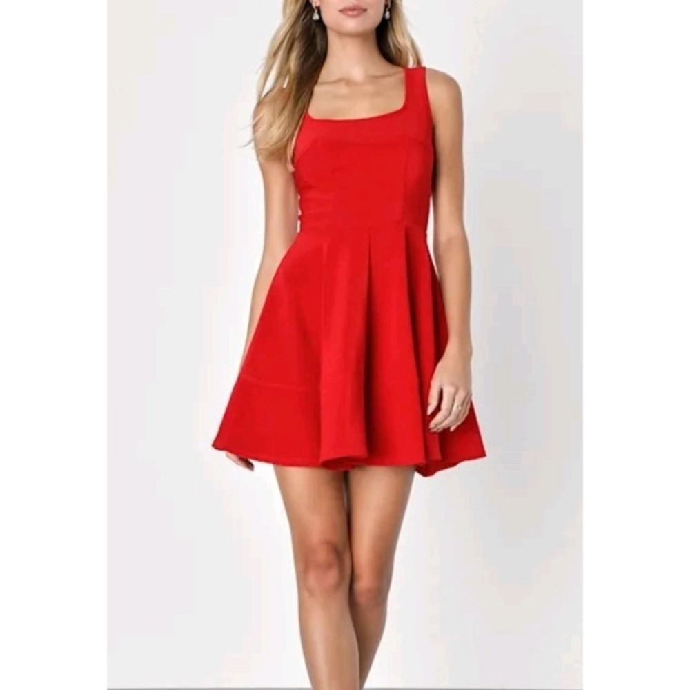 Lulus Red Square Neck Zip Up Back Skater Dress Sz S Homecoming